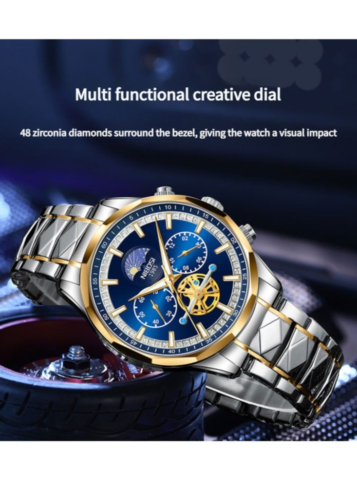 NIBOSI Men's Fashion Business Quartz Blue Dial Water Resistant with Two-Tone Stainless Steel Band Watch - Image 5