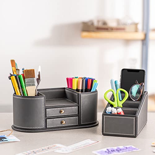Spread Spain® Leatherite TV Remote Control Holder Organizer with 4 Compartments for Desktop Organizer, TV Remote Caddy/Box Container for Desk, Office Supplies, Home - Light Grey/Black - Image 2