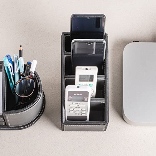 Spread Spain® Leatherite TV Remote Control Holder Organizer with 4 Compartments for Desktop Organizer, TV Remote Caddy/Box Container for Desk, Office Supplies, Home - Light Grey/Black - Image 5