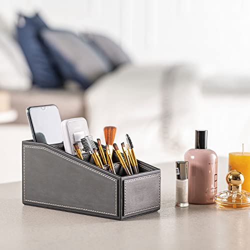 Spread Spain® Leatherite TV Remote Control Holder Organizer with 4 Compartments for Desktop Organizer, TV Remote Caddy/Box Container for Desk, Office Supplies, Home - Light Grey/Black - Image 3