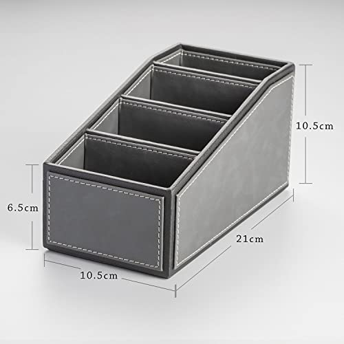 Spread Spain® Leatherite TV Remote Control Holder Organizer with 4 Compartments for Desktop Organizer, TV Remote Caddy/Box Container for Desk, Office Supplies, Home - Light Grey/Black - Image 4