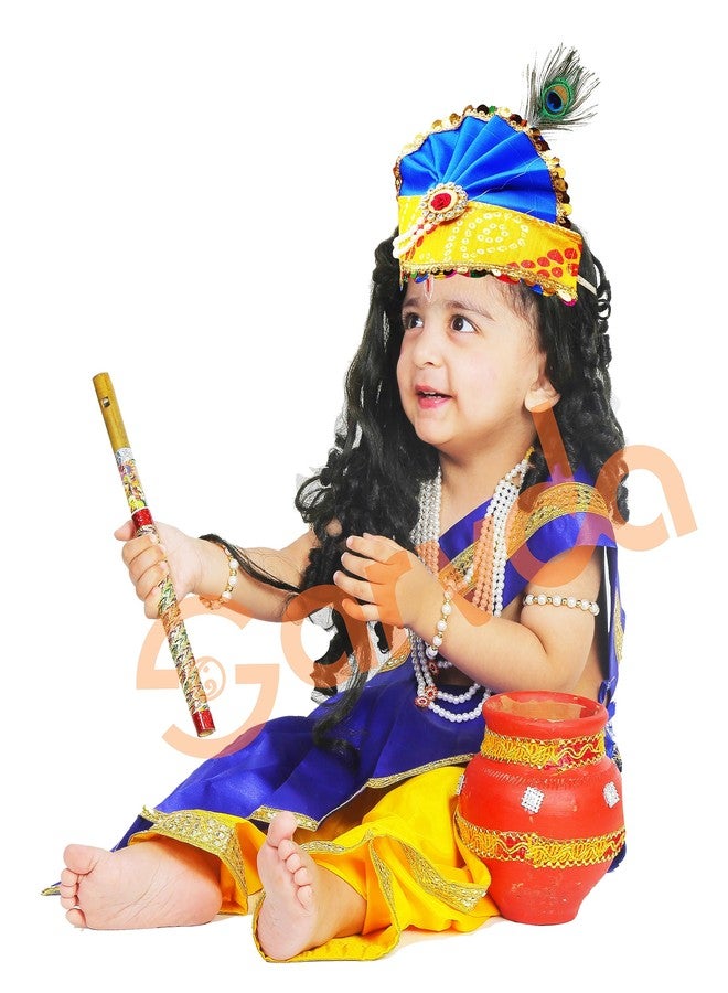 Sarvda Brocade Shree Krishna Dress For Kids For Baby Boy Radha Dress For Girls With Accessories Dhoti, Dupatta, Mukut Flute Complete Set, Multicolor - Image 2