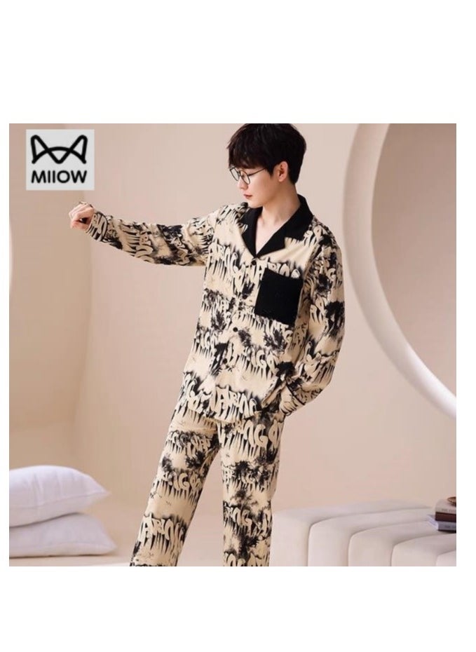MIIOW - Cotton Men's Long Sleeved And Long Pants Home Suit Set - Image 1