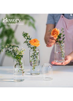 Glass Bud Vases for Flowers - Hewory Blown Modern Small Glass Vases for Centerpieces Set of 3, Mini Clear Bulk Flower Vases for Wedding Party Events Home Decor Floral Arrangements (Not Include Flower)