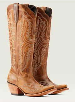 Loquat Cowboy Boots For Women Western Embroidered Cowgirl Boots Chunky Heel Wide Tube Boots Pull on Pointy Toe Vintage Boots Yellowish Brown  - Image 2