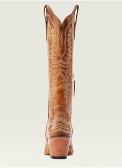 Loquat Cowboy Boots For Women Western Embroidered Cowgirl Boots Chunky Heel Wide Tube Boots Pull on Pointy Toe Vintage Boots Yellowish Brown  - Image 4