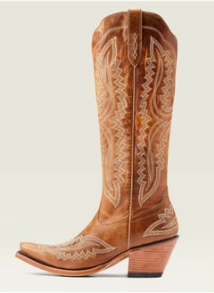 Loquat Cowboy Boots For Women Western Embroidered Cowgirl Boots Chunky Heel Wide Tube Boots Pull on Pointy Toe Vintage Boots Yellowish Brown  - Image 3