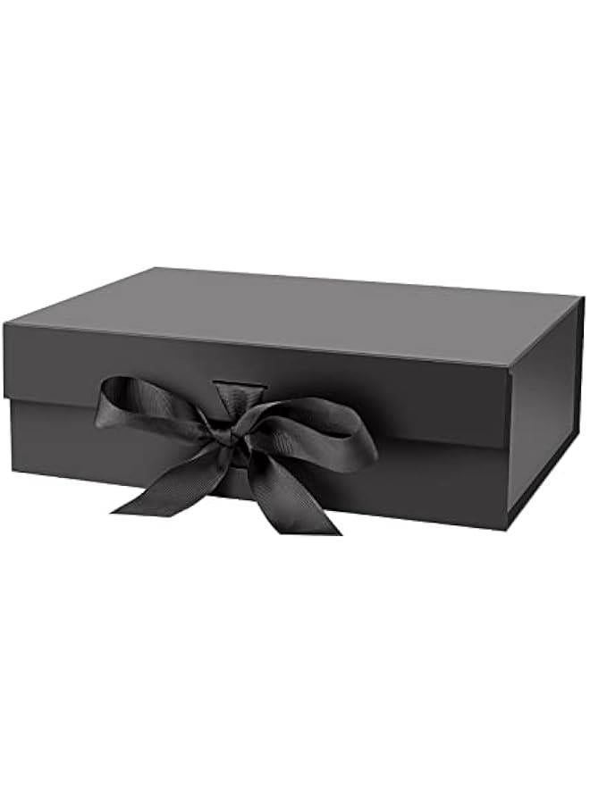 MIXDE Large Black Gift Box with Lid for Presents 13x9x4 Inch with Ribbon and Magnetic Closure (Pack of 1) - Image 1
