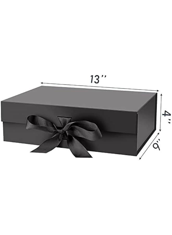 MIXDE Large Black Gift Box with Lid for Presents 13x9x4 Inch with Ribbon and Magnetic Closure (Pack of 1) - Image 2