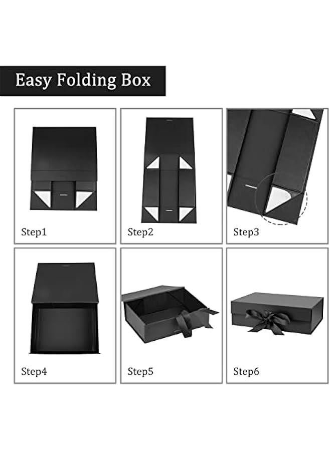 MIXDE Large Black Gift Box with Lid for Presents 13x9x4 Inch with Ribbon and Magnetic Closure (Pack of 1) - Image 3