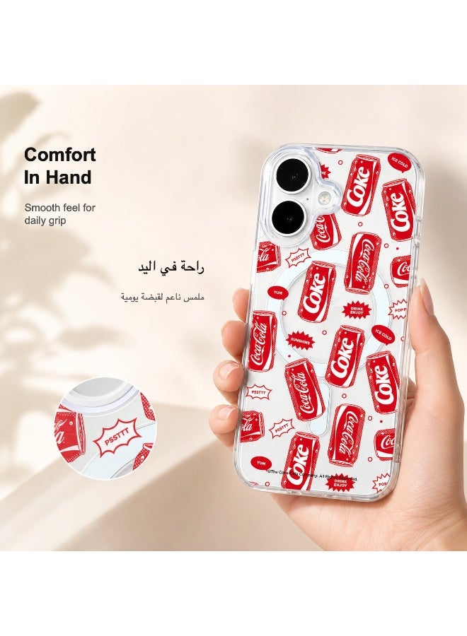Coca-Cola iPhone 17 Magnetic Clear Phone Case, Slim Protective Cover with Coke Can Pattern, Wireless Charging Compatible, Raised Camera Protection, Clear/Red - Image 5