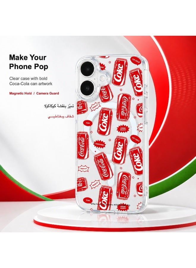Coca-Cola iPhone 17 Magnetic Clear Phone Case, Slim Protective Cover with Coke Can Pattern, Wireless Charging Compatible, Raised Camera Protection, Clear/Red - Image 1