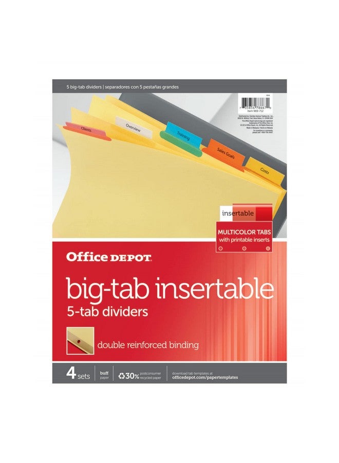 أوفيس ديبوت فواصل قابلة للإدخال من العلامة التجارية مع علامات تبويب كبيرة، ألوان متنوعة، 5 أقراص، عبوة من 4 مجموعات - Image 2