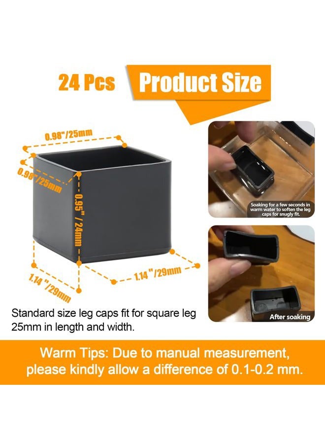 Suiwotin 24PCS Square Black PVC Furniture Leg Caps, 1 Inch x 1 Inch Square Chair Leg Caps Covers, Anti-Slip Chair Leg Floor Protectors - Image 2