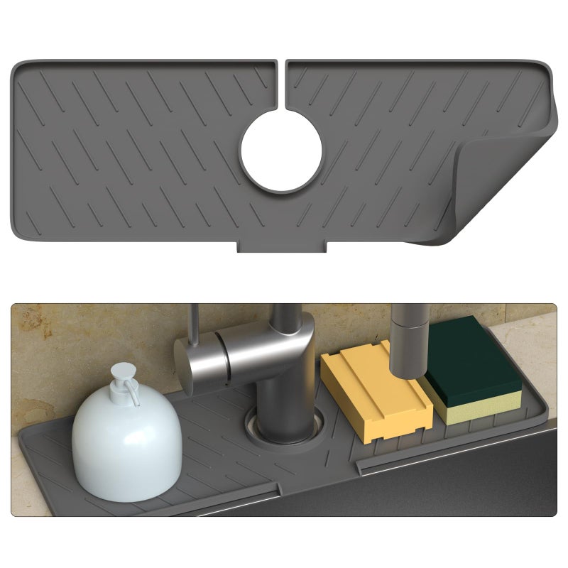 TOOVEM A FAMILY OF MANUFACTURERS TOOVEM Silicone Sink Mat 177 x 59 Inch Faucet Splash Guard Grey Solid Rectangular Keeps Sink Countertops Dry 