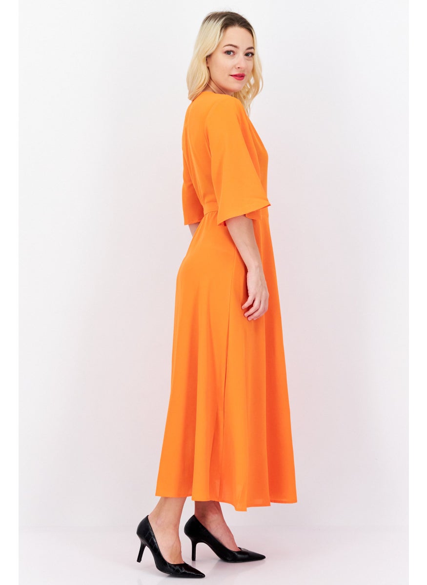 French Connection Women Plain Maxi Dress, Orange  - Image 4