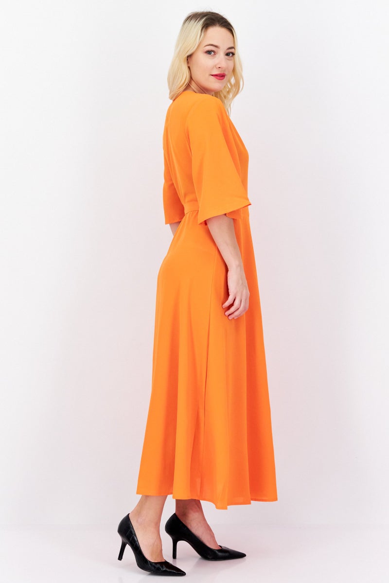 French Connection Women Plain Maxi Dress, Orange - Image 4