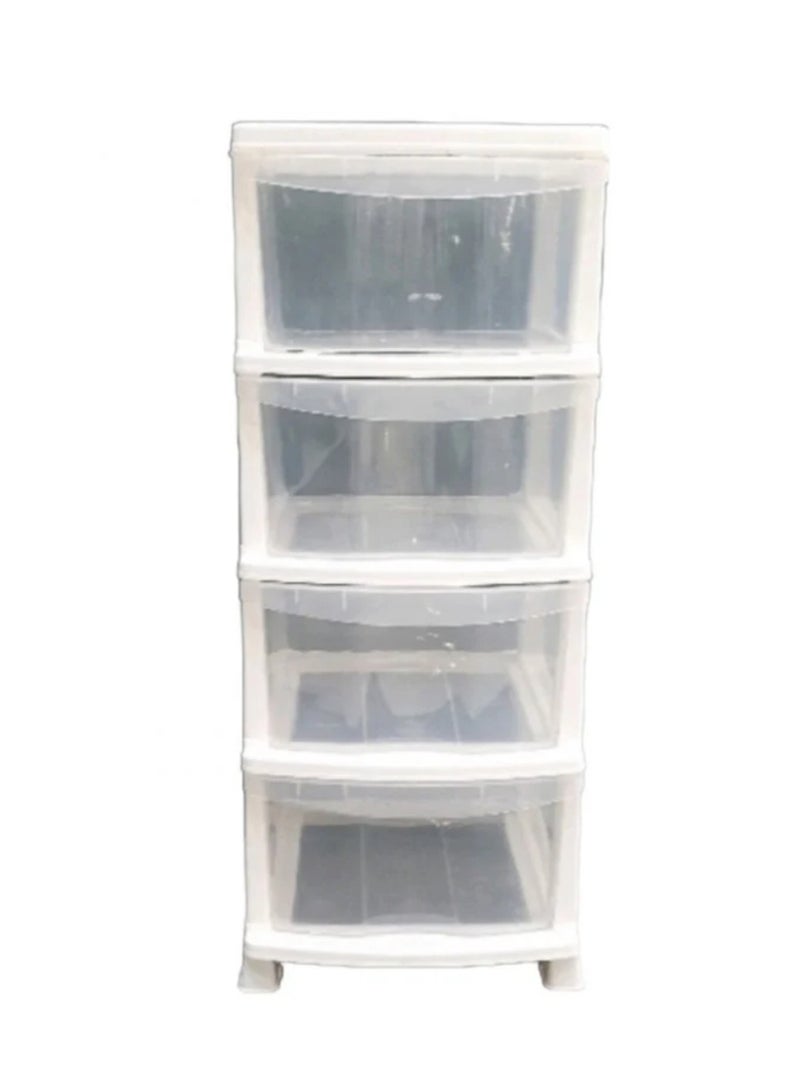 Home Ezz Plastic Storage Unit with 4 Clear Drawers and White Frame – Ideal for Organizing Clothes, Kids’ Essentials, and Everyday Items  - Image 1