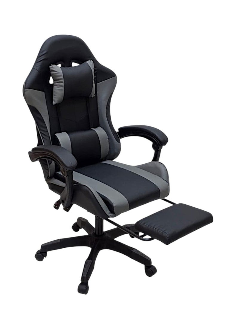 مفروشات صابر واخوانه (ذ.م.م) SBF Gaming Chair with Footrest – High Back PU Leather Ergonomic Office Desk Chair with Adjustable Height, Reclining Backrest, Headrest & Lumbar Support – Swivel Computer Gaming Chair, Grey Black - Image 1