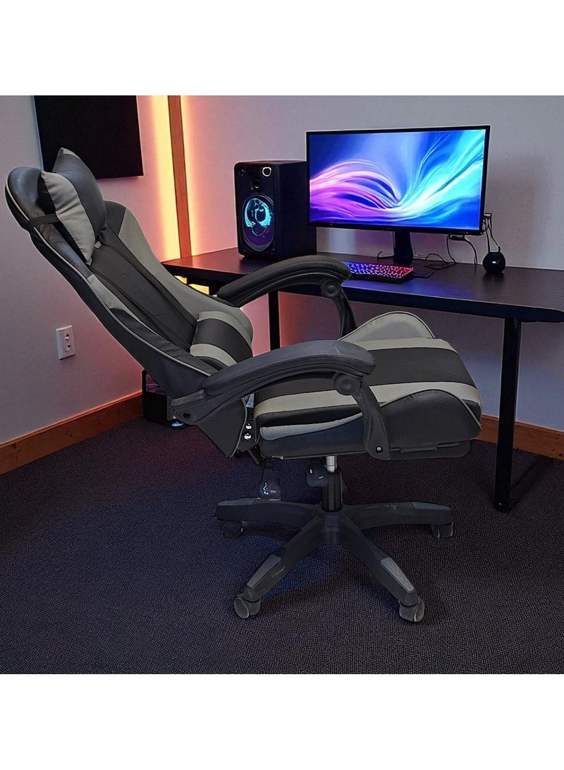 مفروشات صابر واخوانه (ذ.م.م) SBF Gaming Chair with Footrest – High Back PU Leather Ergonomic Office Desk Chair with Adjustable Height, Reclining Backrest, Headrest & Lumbar Support – Swivel Computer Gaming Chair, Grey Black - Image 5