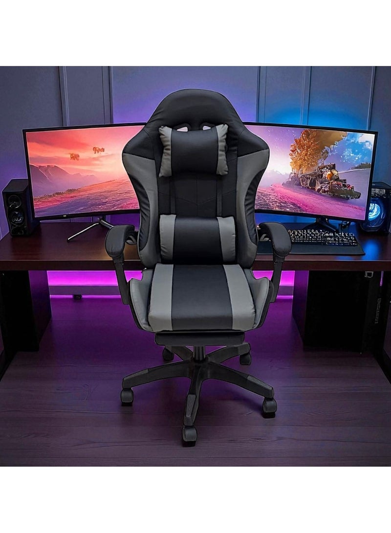 مفروشات صابر واخوانه (ذ.م.م) SBF Gaming Chair with Footrest – High Back PU Leather Ergonomic Office Desk Chair with Adjustable Height, Reclining Backrest, Headrest & Lumbar Support – Swivel Computer Gaming Chair, Grey Black - Image 3