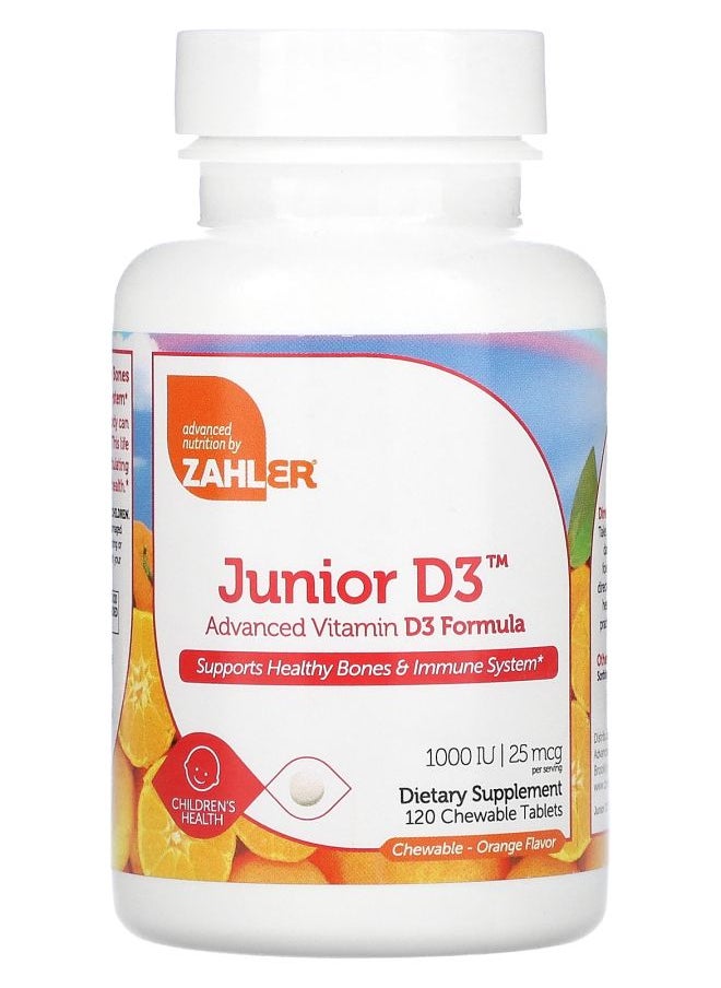Zahler Junior D3 Advanced Vitamin D3 Formula Orange 25 mcg (1000 IU) 120 Chewable Tablets 
