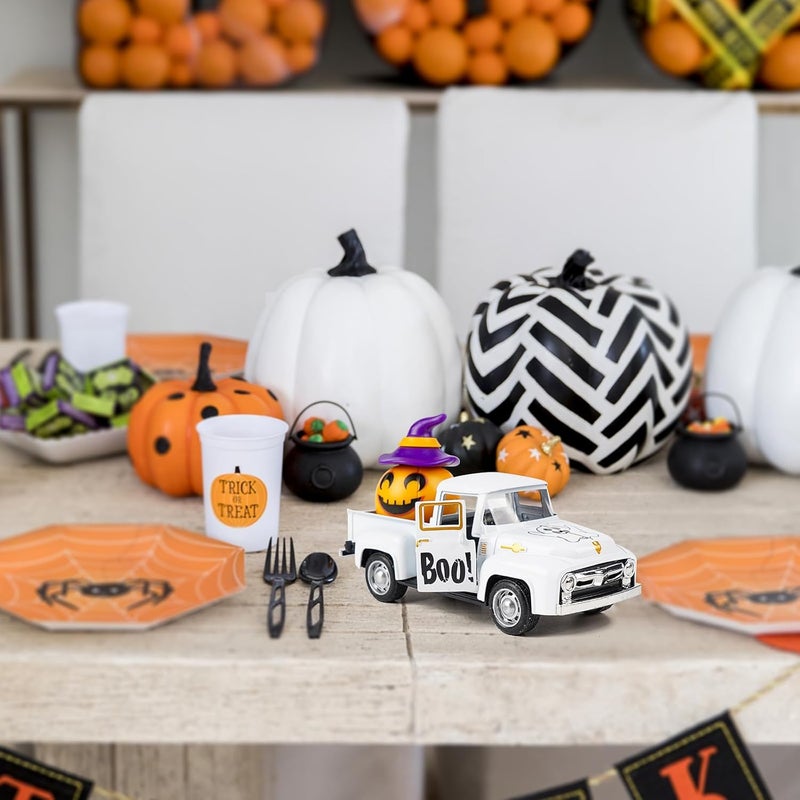 CRAFLOX Halloween Truck Decor, Halloween White Ghost Metal Truck Decorations for Home Indoor, Mini Cute Pumpkin Tiered Tray Decor, Farmhouse Kitchen Tabletop Centerpiece Decorations - Image 2