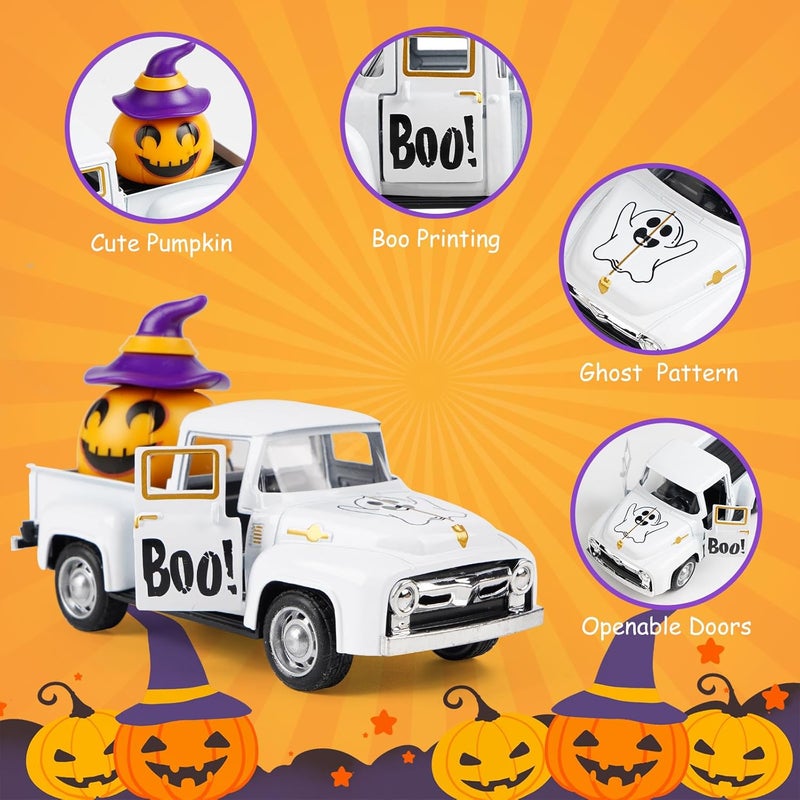 CRAFLOX Halloween Truck Decor, Halloween White Ghost Metal Truck Decorations for Home Indoor, Mini Cute Pumpkin Tiered Tray Decor, Farmhouse Kitchen Tabletop Centerpiece Decorations - Image 4