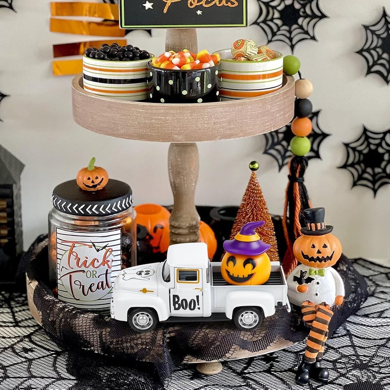 CRAFLOX Halloween Truck Decor, Halloween White Ghost Metal Truck Decorations for Home Indoor, Mini Cute Pumpkin Tiered Tray Decor, Farmhouse Kitchen Tabletop Centerpiece Decorations - Image 5