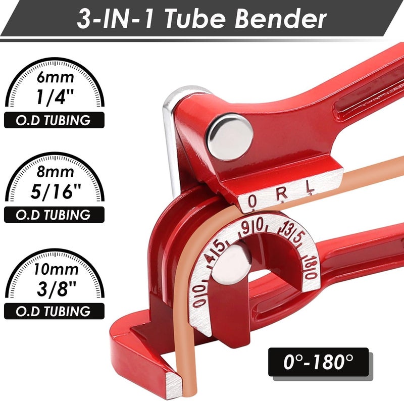 UPTODATETOOLS 180 Degree Tube Bender 14in 516in and 38in 3in1 Manual Tubing Fuel Brake Tube Bender for Copper Brass Aluminum and Thin Steel TubeRed - Image 3