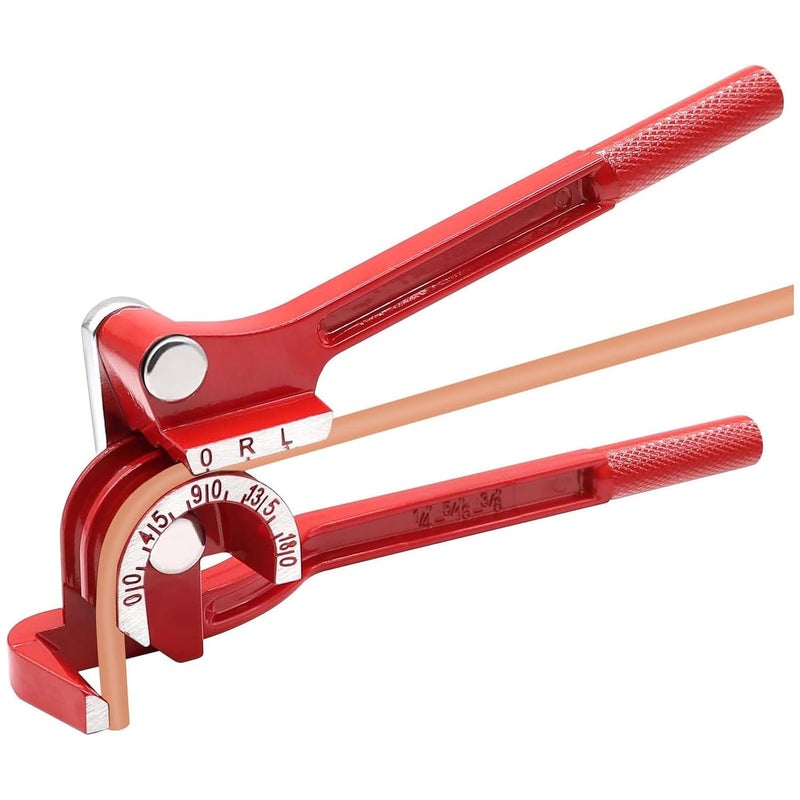 UPTODATETOOLS 180 Degree Tube Bender 14in 516in and 38in 3in1 Manual Tubing Fuel Brake Tube Bender for Copper Brass Aluminum and Thin Steel TubeRed - Image 1