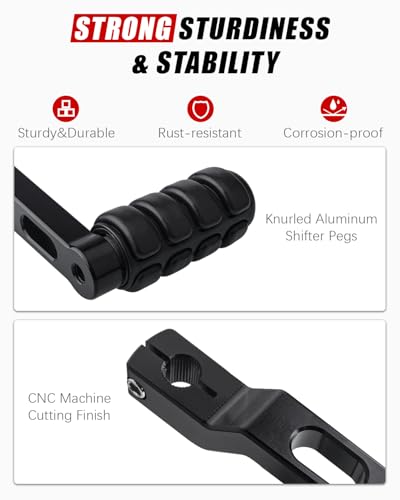 HAZAWA Heel Toe Gear Shifter Lever Pegs, CNC Shift Lever Peg Fit for Harley Touring Electra Glide Street Road Glide Road King 1988-later, FL Softail 1986-later, Tri Glide Trikes 2008-later (Black) - Image 5