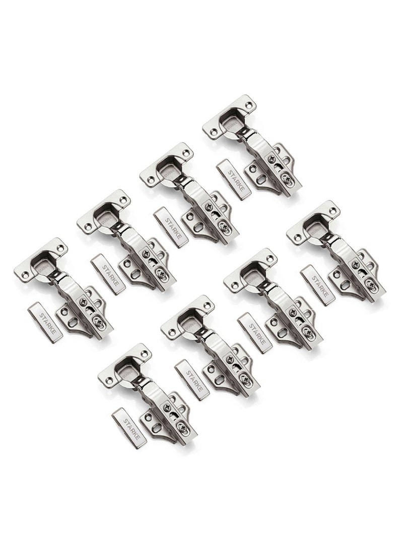STARKE Pack of 8 Silver Soft Close Fast Mounted 1 Section Force Buffering Full Over Lay Hinge -, 105 Degree Opening Angle, 14-22 mm Application, Protective Cover & Screws included  - Image 1
