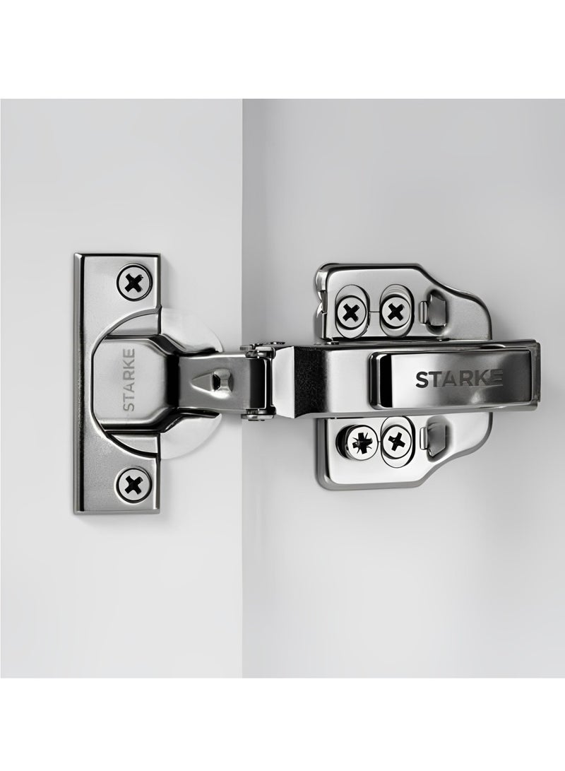 STARKE Pack of 8 Silver Soft Close Fast Mounted 1 Section Force Buffering Full Over Lay Hinge -, 105 Degree Opening Angle, 14-22 mm Application, Protective Cover & Screws included  - Image 3