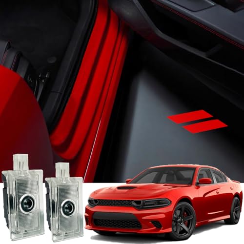 JUNMEI 2pcs Never Fade Door Light Led Logo for Dodge Charger Daytona Hellcat All Car Models Projector Ghost Shadow Puddle Courtesy Step Lights (Red) - Image 1