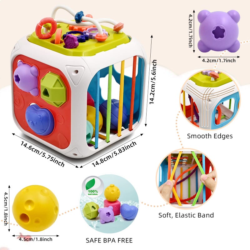 AiTuiTui Multifunction Baby Sensory Montessori Activity Cube Toys, Shape Sorter Early Learning Educational Interactive Toys for Infant Toddlers Boy Girl, Birthday Gifts Christmas Stocking Stuffers - Image 4
