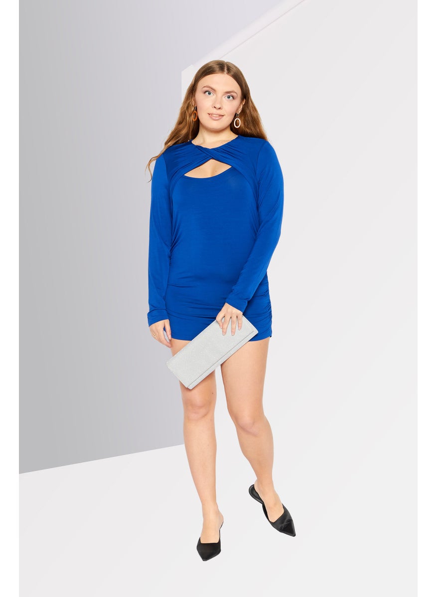 Women Twist Neck Long Sleeve Solid Mini Dress, Blue - pzsku/ZEEBDDBE409787FD2BCA1Z/45/_/1737641633/d1e4ab0e-a95f-4f99-9413-bda38bff82d4