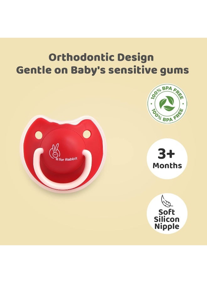 R for Rabbit Baby Tusky Pacifier Ultra Light Soft Silicone, Orthodontic Design, BPA-Free for Kids of 6 Months+ | Large | Red - Image 3
