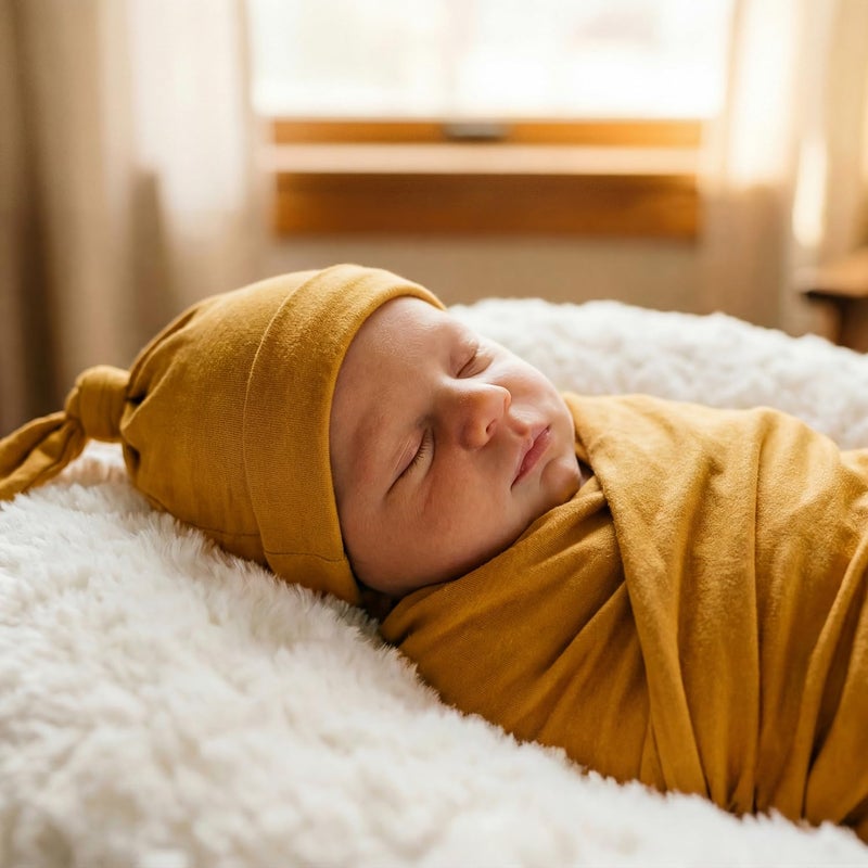 Kloovete Large Jersey Knitted Swaddle Blanket for Baby, Soft Stretchy Receiving Blanket for Newborns with Hat, Baby Nursery Swaddle 47 x 47 inches(Copper) - Image 4