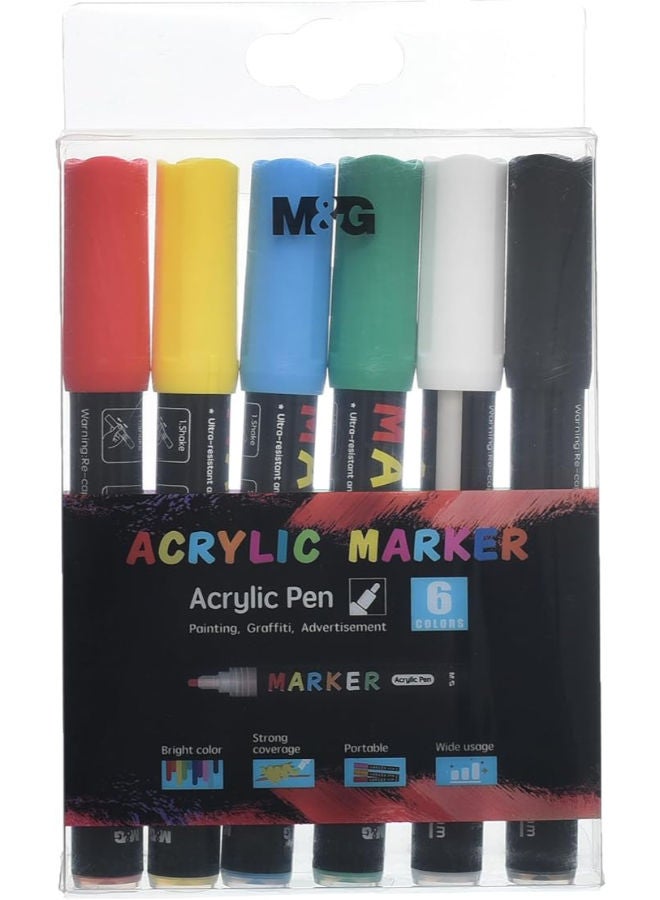 M&G Acrylic Pen Set, Bold Art Creations, Fine Tip, Non-Toxic Ink, 6 Colors - Image 4