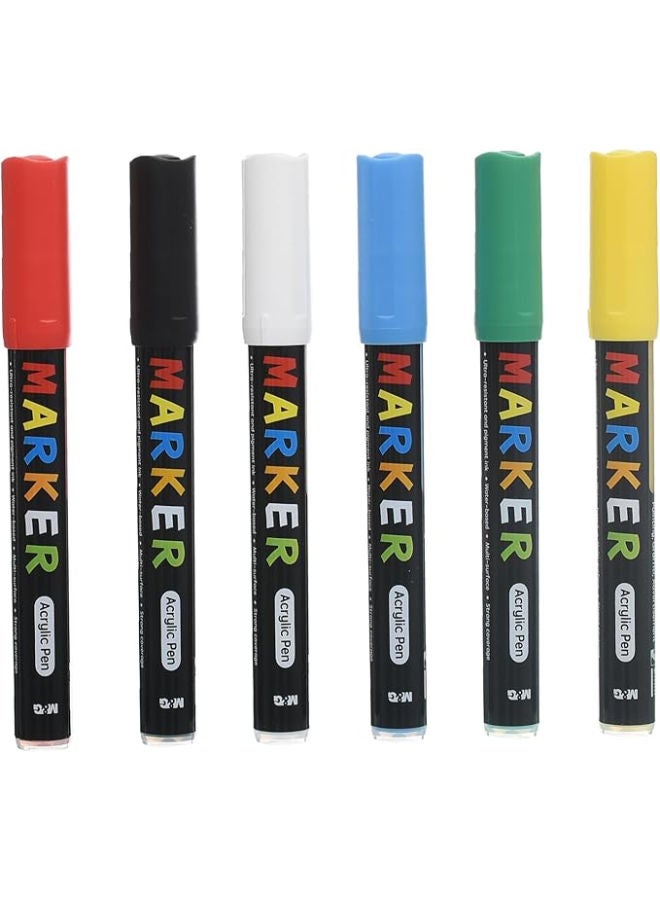 M&G Acrylic Pen Set, Bold Art Creations, Fine Tip, Non-Toxic Ink, 6 Colors - Image 1
