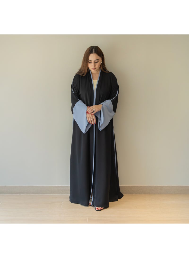 LINELLE عباءة لينيل ذات اللونين للنساء - أسود كلاسيكي مع أكمام زرقاء ناعمة متباينة، تصميم مفتوح من الأمام، أكمام واسعة متدفقة، ملابس يومية ومناسبات محتشمة - Image 4