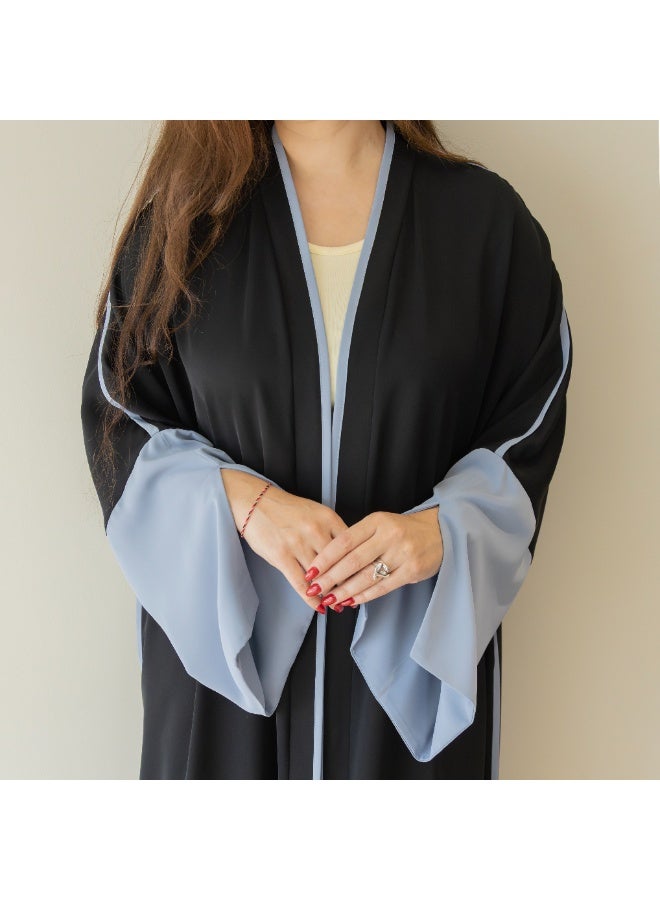 LINELLE عباءة لينيل ذات اللونين للنساء - أسود كلاسيكي مع أكمام زرقاء ناعمة متباينة، تصميم مفتوح من الأمام، أكمام واسعة متدفقة، ملابس يومية ومناسبات محتشمة - Image 5