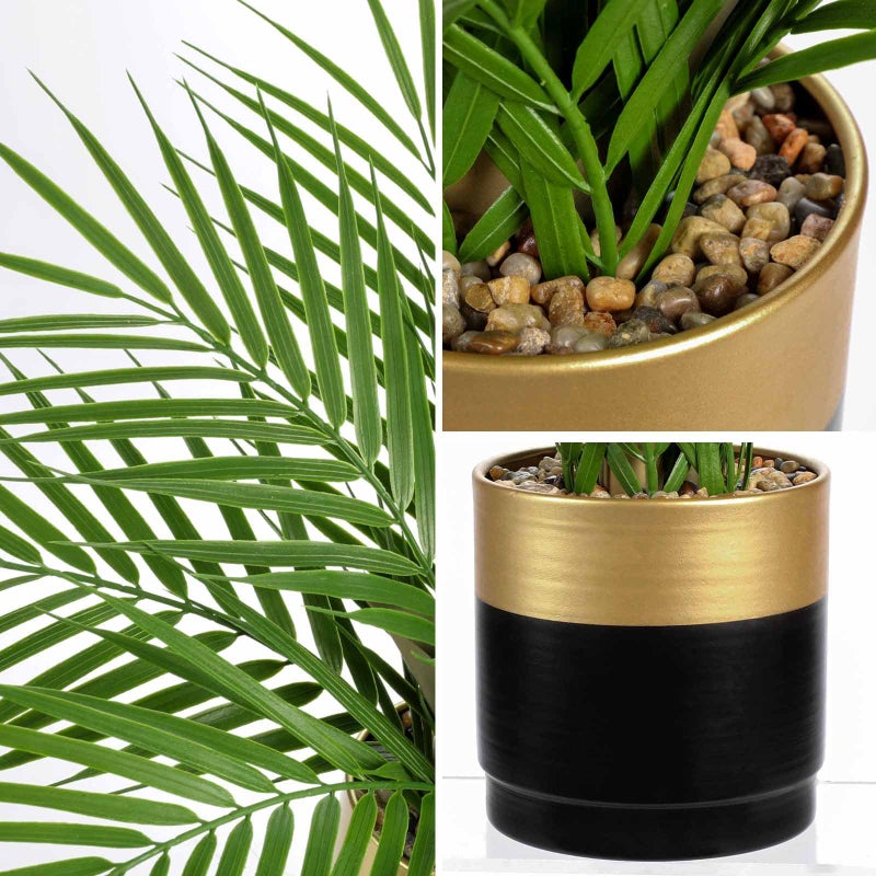Briful Fake Plant 15.7â€™â€™ Artificial Palm Plant in Gold Black Pot Real Touch Faux Tropical Palm Tree Houseplant for Home Indoor Living Room Tabletop Balcony Decorations - Image 4