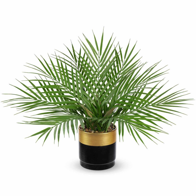 Briful Fake Plant 15.7â€™â€™ Artificial Palm Plant in Gold Black Pot Real Touch Faux Tropical Palm Tree Houseplant for Home Indoor Living Room Tabletop Balcony Decorations - Image 1