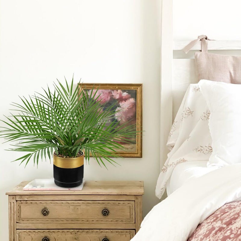 Briful Fake Plant 15.7â€™â€™ Artificial Palm Plant in Gold Black Pot Real Touch Faux Tropical Palm Tree Houseplant for Home Indoor Living Room Tabletop Balcony Decorations - Image 5