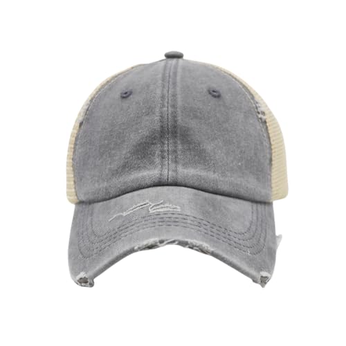 ProMindFun Womens Ponytail High Messy Bun Hats Distressed Baseball Caps Unconstructed Washed Dad Hat Girls Trucker Ponycaps (02-Light Gray) - Image 4