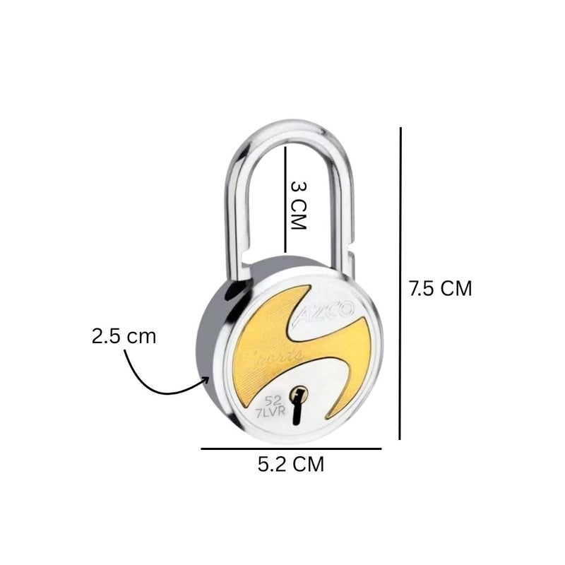 ONEPRO Azco Round Locks Small Size 50mm 8 Keys Padlock | 7 Levers Double Locking | Strong Hardened Shackle | Lock and Key for Home Door Shutter Shop Office Main Gate Pack of 1 - Image 2