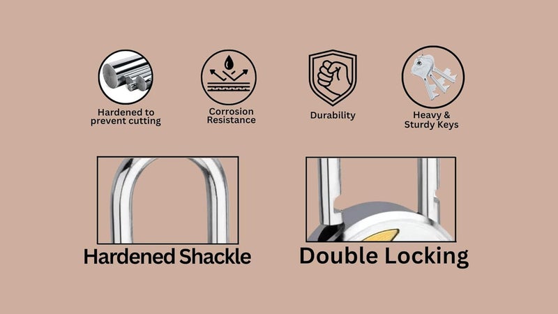 ONEPRO Azco Round Locks Small Size 50mm 8 Keys Padlock | 7 Levers Double Locking | Strong Hardened Shackle | Lock and Key for Home Door Shutter Shop Office Main Gate Pack of 1 - Image 4