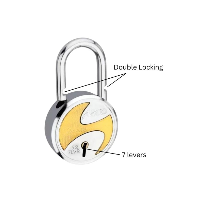 ONEPRO Azco Round Locks Small Size 50mm 8 Keys Padlock | 7 Levers Double Locking | Strong Hardened Shackle | Lock and Key for Home Door Shutter Shop Office Main Gate Pack of 1 - Image 3